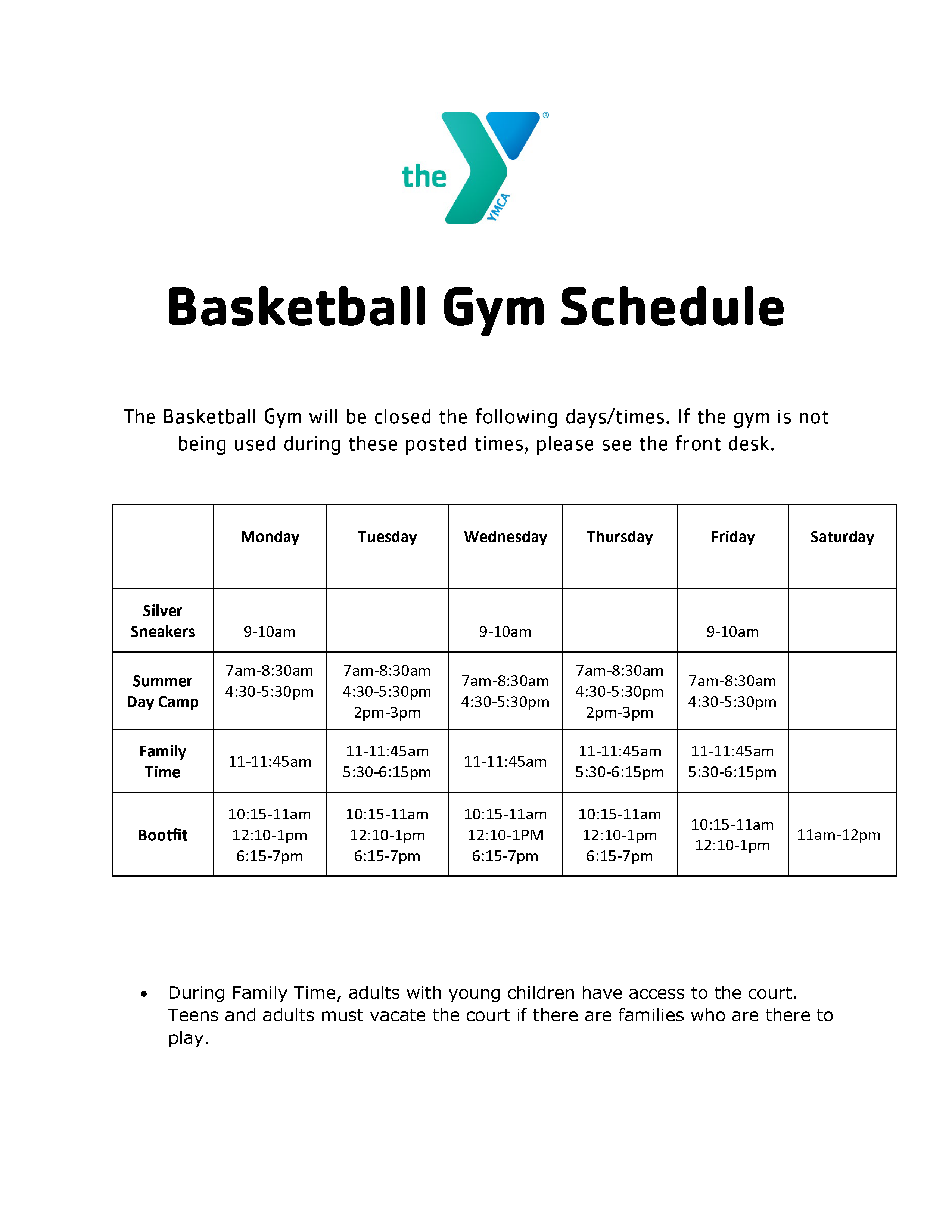 Group Exercise Schedule YMCA of the Upper Pee Dee